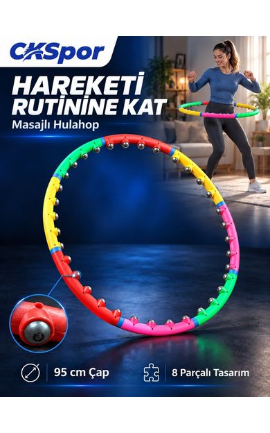 CKSPOR Masajlı Hulahop 95 cm 8 Parçalı 1100 gr Ağırlıklı Egzersiz Çemberi