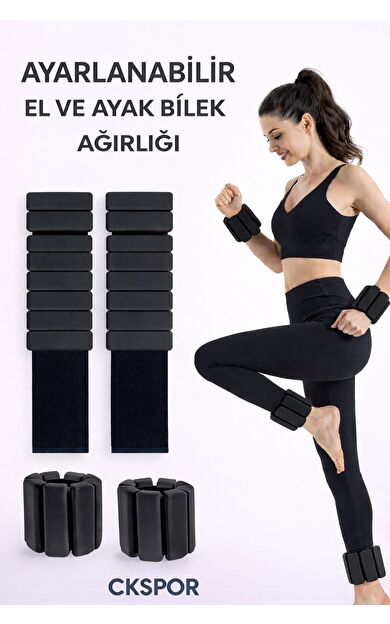 CKSPOR 1 KG Ayarlanabilir Silikon El ve Ayak Bilek Ağırlığı - 2x500g Çok Fonksiyonlu Kondisyon ve Fitness Seti (Siyah)