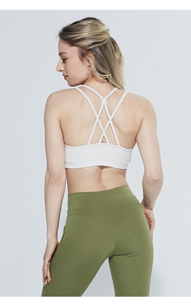 Comm-Ci Ginger Organik Pamuk Şık Sırt Detaylı Toparlayıcı Spor Sütyeni Bra - ekru