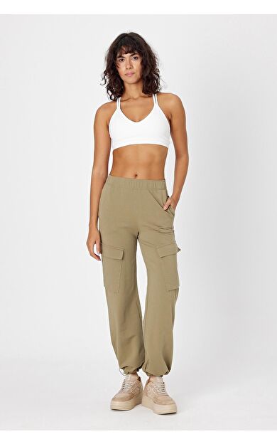 Comm-Ci Uzziel Kargo Cepli Paçası Lastikli Rahat Kesim Örme Pantolon - yeşil