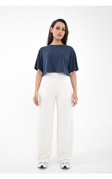 Comm-Ci Manu Cepli Rahat Kesim Geniş Paça Örme Pantolon - krem