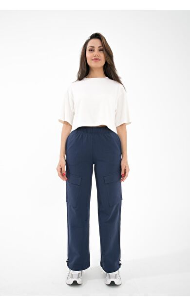 Comm-Ci Uzziel Kargo Cepli Paçası Lastikli Rahat Kesim Örme Pantolon - lacivert