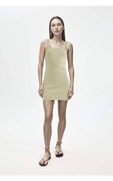 Coool Bodycon Bisiklet Yaka Fitilli Kaşkorse Askılı Mini Elbise