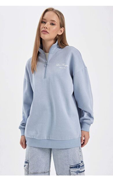 DeFactoFit Coool Oversize Fit Yarım Fermuarlı Kalın Kumaş Sweatshirt