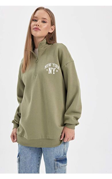 Coool Oversize Fit Yarım Fermuarlı Kalın Kumaş Sweatshirt