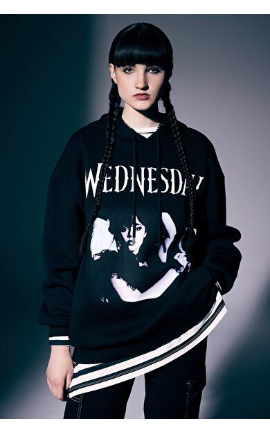 Coool Wednesday Oversize Fit Kapüşonlu Kalın Kumaş Sweatshirt