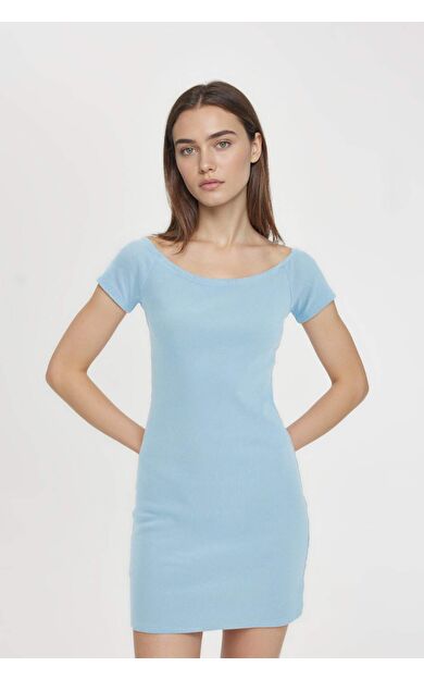 Coool Bodycon Straplez Fitilli Kaşkorse Kısa Kollu Mini Elbise