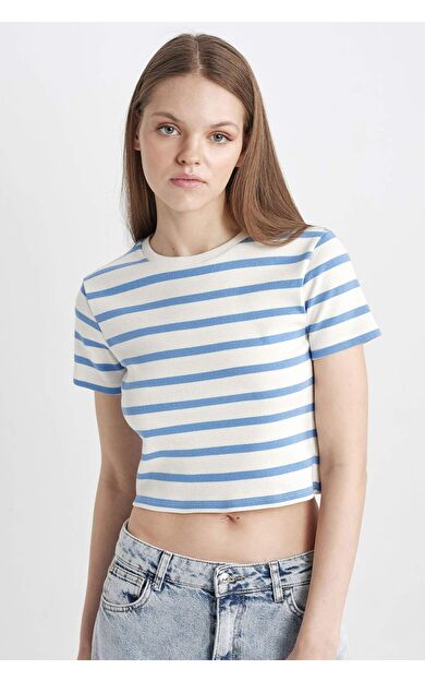 DeFactoFit Coool Fitted Çizgili Kısa Kollu Tişört A7646AX24SMBE194