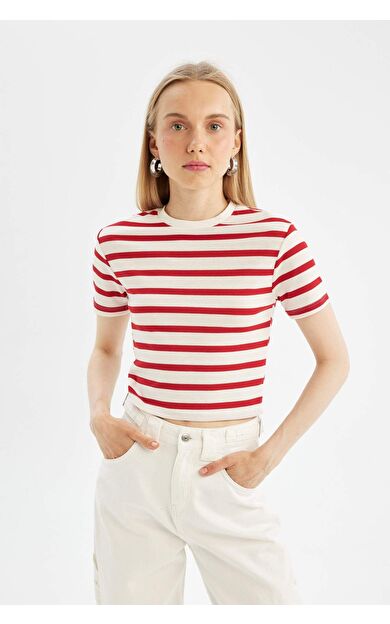 DeFactoFit Coool Fitted Çizgili Ribana Kısa Kollu Tişört A7646AX24SMRD93