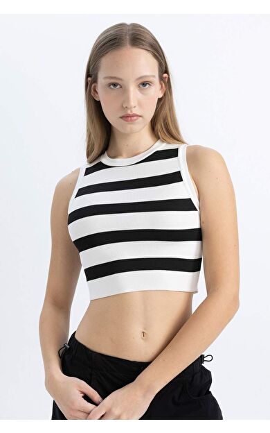 DeFactoFit Coool Slim Fit Bisiklet Yaka Çizgili Triko Atlet A8242AX24SPBK27