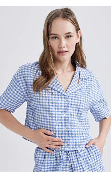 DeFactoFit Coool Oversize Fit Pijama Yaka Kısa Kollu Gömlek B1857AX23HSBE553