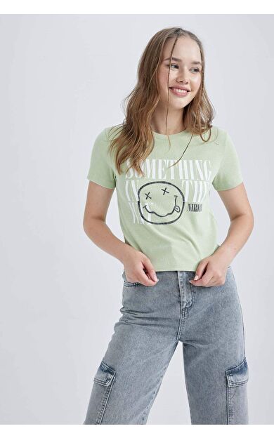 DeFactoFit Coool Nirvana Fitted Baskılı Kısa Kollu Tişört