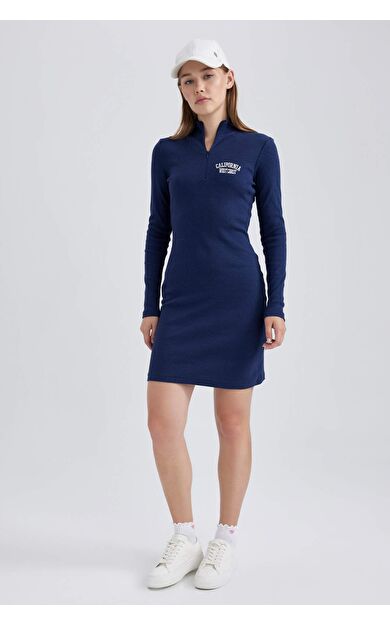 DeFacto Coool Bodycon Yarım Balıkçı Yaka Fitilli Kaşkorse Mini Uzun Kollu Elbise