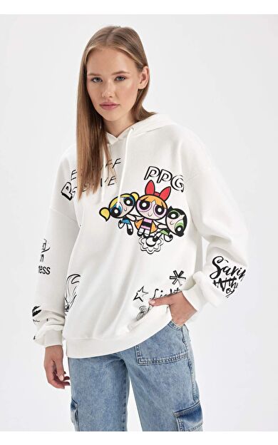 DeFacto DeFactoFit Coool PowerPuff Girls Oversize Fit Kapüşonlu Kalın Kumaş Sweatshirt