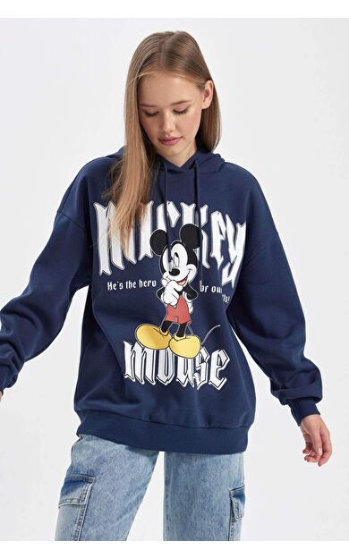 DeFacto DeFactoFit Coool Disney Mickey &amp; Minnie Oversize Fit Kapüşonlu Kalın Kumaş Sweatshirt