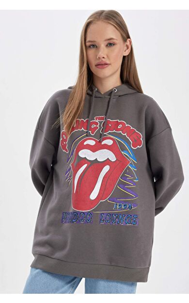 DeFacto DeFactoFit Coool Rolling Stones Oversize Fit Kapüşonlu Kalın Kumaş Sweatshirt