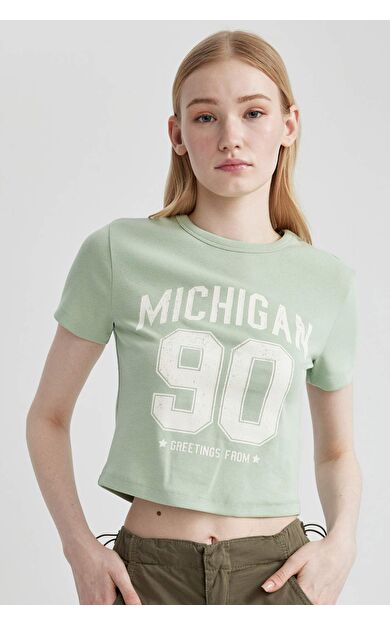 DeFactoFit Coool Fitted Baskılı Kısa Kollu Tişört B7064AX24SMGN1132