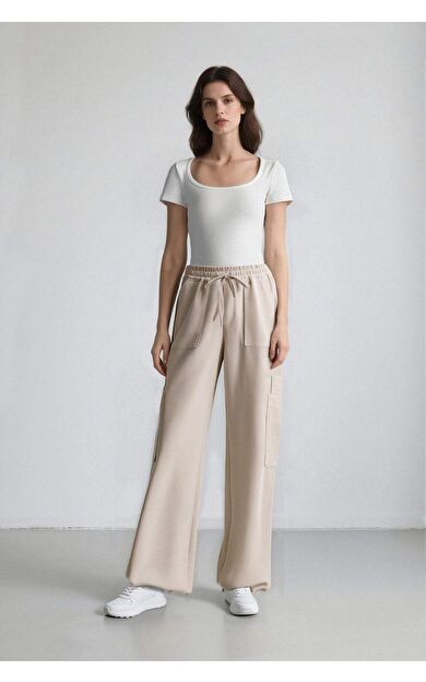 Coool Wide Leg Kargo Yüksek Bel Keten Karışımlı Pantolon