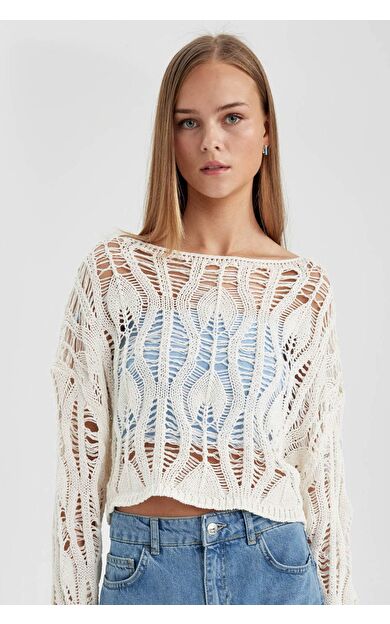 DeFactoFit Coool Relax Fit Açık Omuz Kroşe Kazak