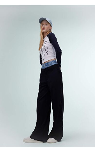 DeFactoFit Coool Wide Leg Fit Yüksek Bel Geniş Paça Jean Detaylı Pantolon