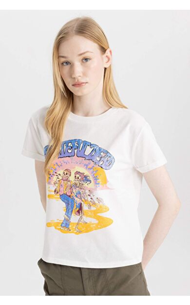 DeFactoFit Coool Rolling Stones Regular Fit Bisiklet Yaka Baskılı Kısa Kollu Tişört