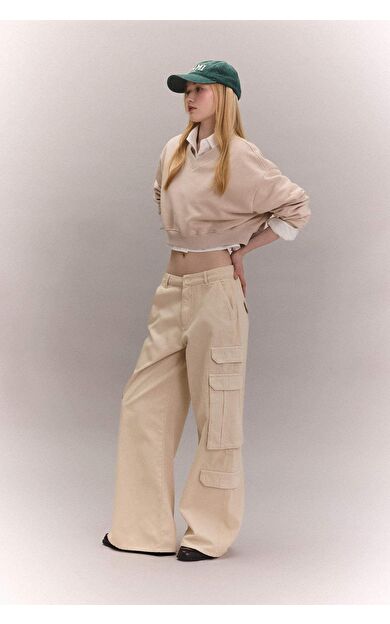 DeFactoFit Coool Wide Leg Kargo Gabardin Pantolon C3890AX24SPBG702