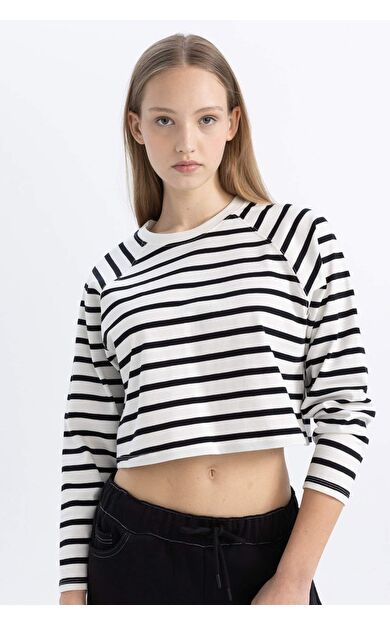 DeFactoFit Coool Loose Fit Çizgili Uzun Kollu Tişört