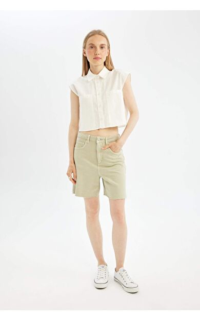 DeFactoFit Coool Regular Fit Normal Bel Kısa Paça Gabardin Şort D0964AX24SMGN1156
