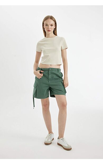 DeFactoFit Coool Regular Fit Normal Bel Kısa Paça Gabardin Şort D1006AX24SMGN1102