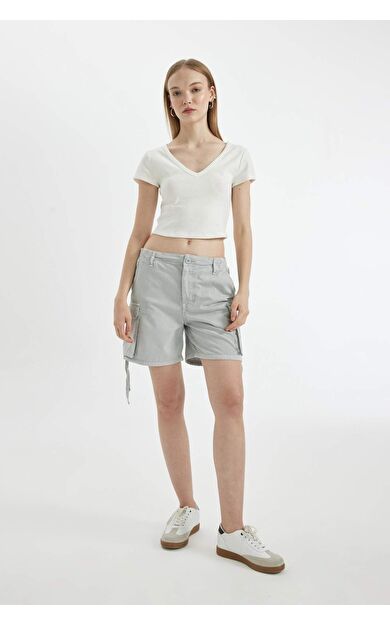 DeFactoFit Coool Regular Fit Normal Bel Kısa Paça Gabardin Şort D1006AX24SMGR296