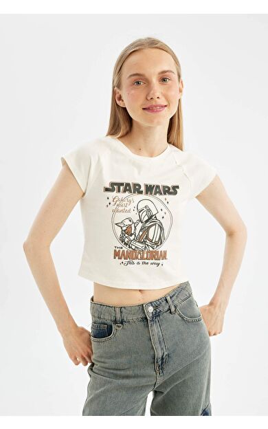 DeFactoFit Coool Star Wars-Mandalorian Oversize Fit Bisiklet Yaka Baskılı Kısa Kollu Tişört