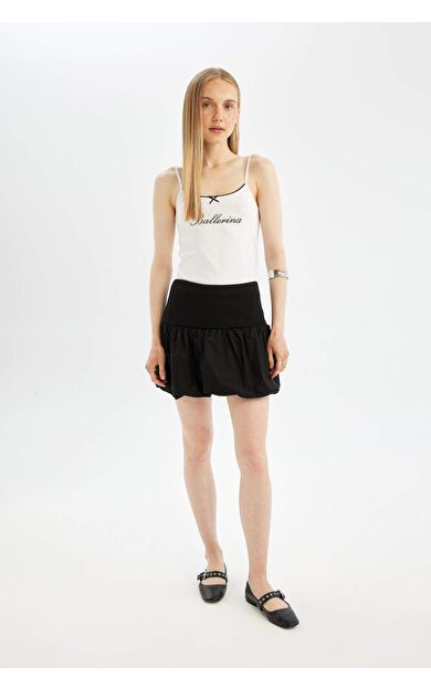 Coool Balloon Fit Yüksek Bel Pamuk Astarlı Mini Etek