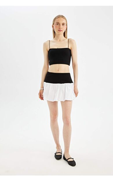 Coool Balloon Fit Yüksek Bel Pamuk Astarlı Mini Etek