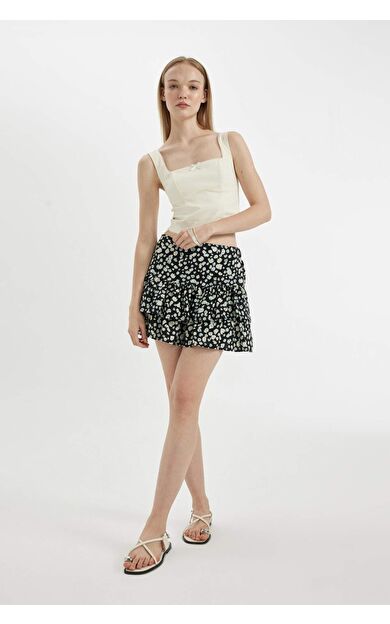 Coool Baskılı Yüksek Bel Maroken Mini Etek