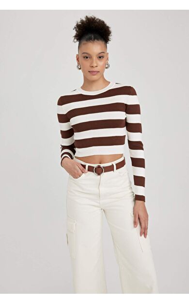 Coool Slim Fit Çizgili Bisiklet Yaka Kazak