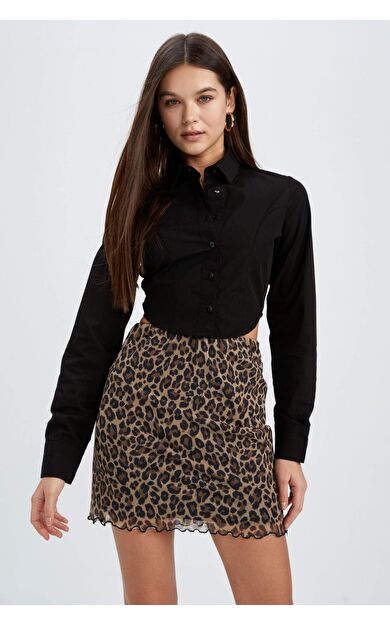 DeFacto Coool Slim Fit Leopar Desenli Mesh Mini Etek