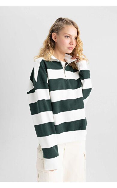 DeFacto Coool Oversize Fit Yarım Balıkçı Yaka Kalın Kumaş Sweatshirt