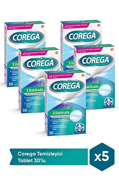 Corega 3 Dakikada Temizleyici 30 Tablet 5'Lİ Paket- SKT:07/2028