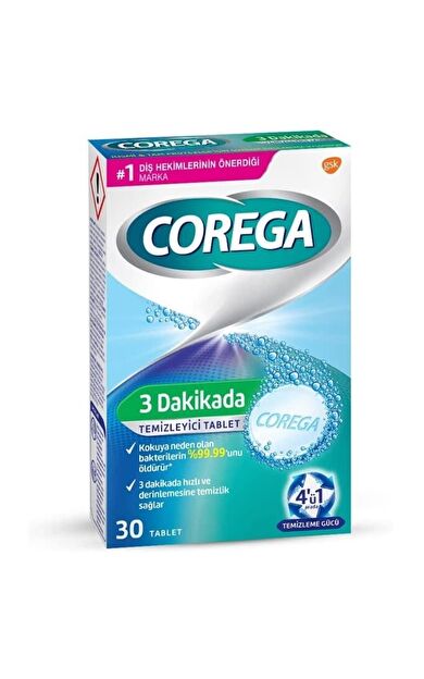 Corega 3 Dakikada Temizleyici 30 Tablet - 1 Paket - SKT:07/2028