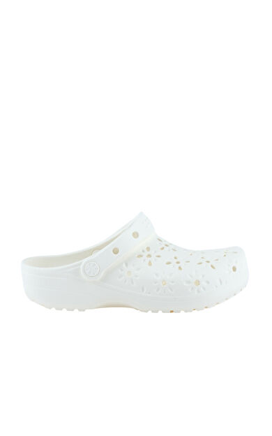 Classic Floral Cut Out Clog Kadın Beyaz Terlik 210927-0WV