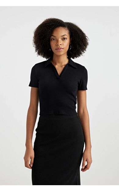DeFactoFit Fitted Polo Yaka Kısa Kollu Tişört A0379AX24SMBK81