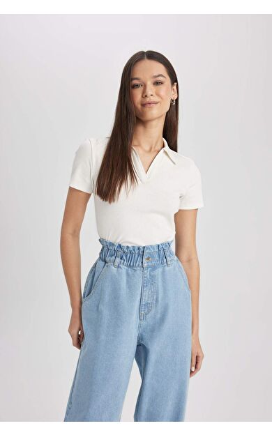 DeFactoFit Fitted Polo Yaka Kısa Kollu Tişört