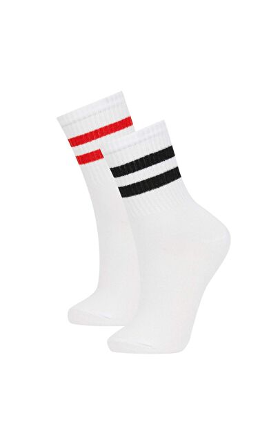DeFactoFit Erkek Çocuk 2'li Pamuklu Uzun Çorap Beyaz