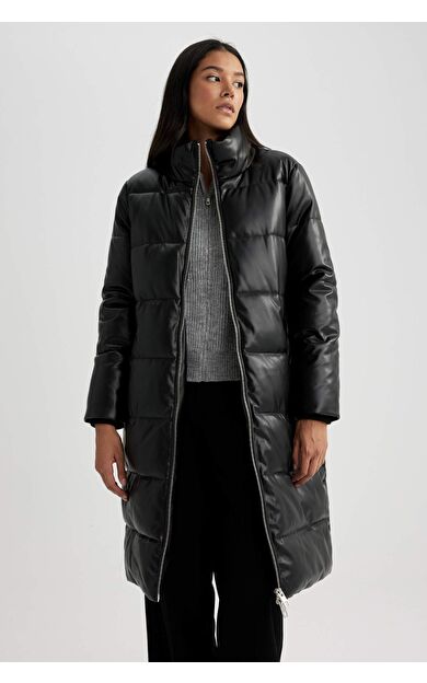 Su Geçirmez Relax Fit Suni Deri Parka