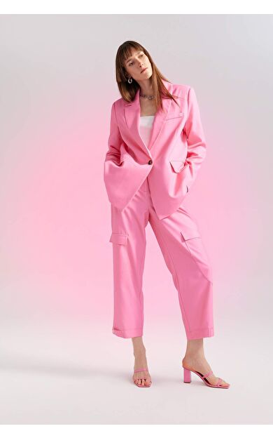 DeFactoFit Straight Fit Kargo Krep Uzun Pantolon Pembe