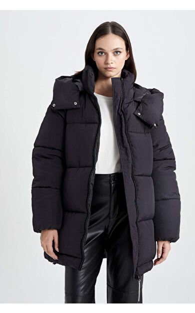 Su Geçirmez Relax Fit Kapüşonlu Şişme Mont