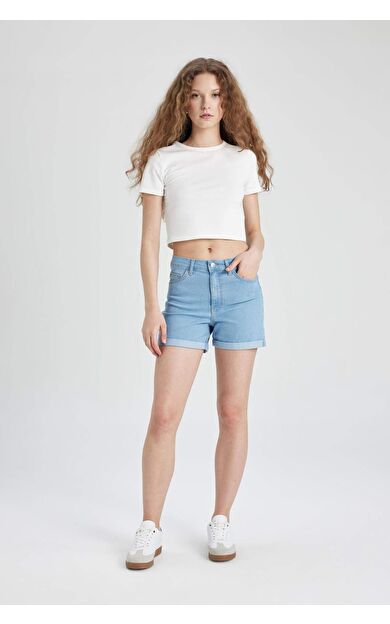 DeFactoFit Normal Bel Katlamalı Paça Jean Şort A1959AX24SMNM39