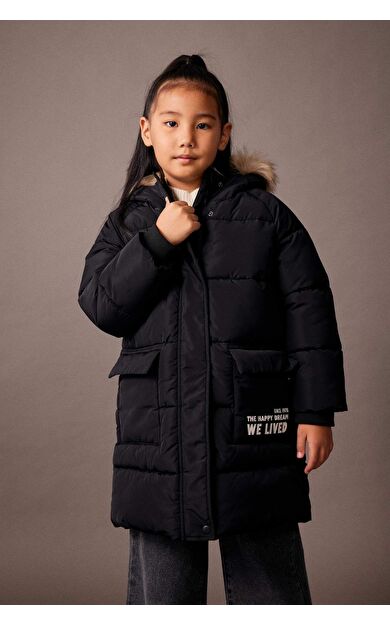 Kız Çocuk Su İtici Kapüşonlu Uzun Parka