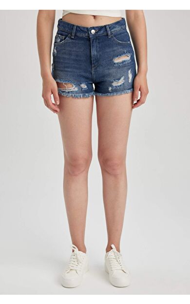 Normal Bel Kesik Uçlu Paça Jean %100 Pamuk Şort