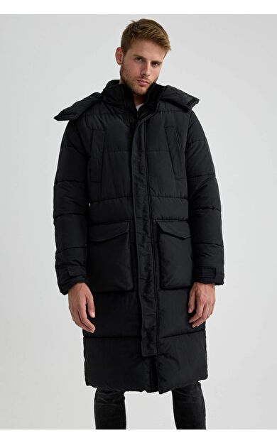 DeFacto Su İtici Regular Fit Kapüşonlu Parka Parka A2902AX23WNBK27